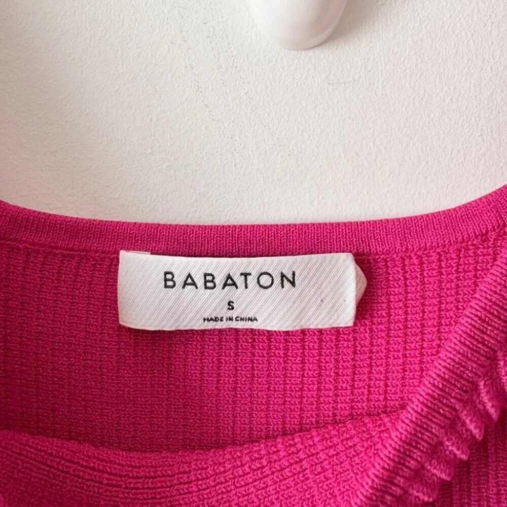Aritzia Babaton Sculpt Knit Squareneck Ribbed Mini Dress Fushia Pink Size Small